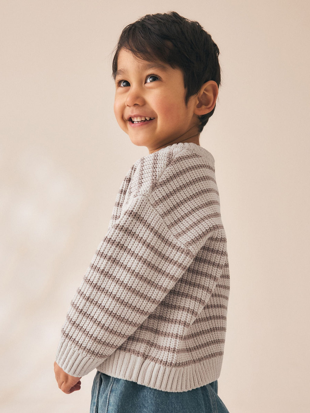 Neutral Chenille Stripe Knitted Crew Neck Jumper (3mths-7yrs)