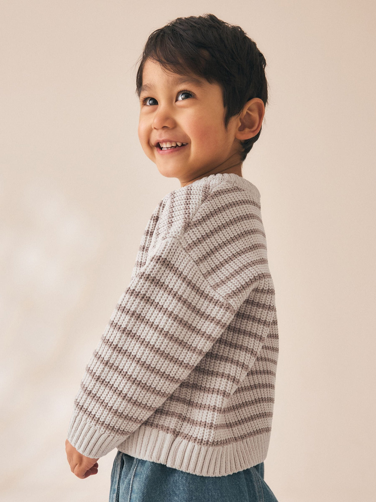 Neutral Chenille Stripe Knitted Crew Neck Jumper (3mths-7yrs)