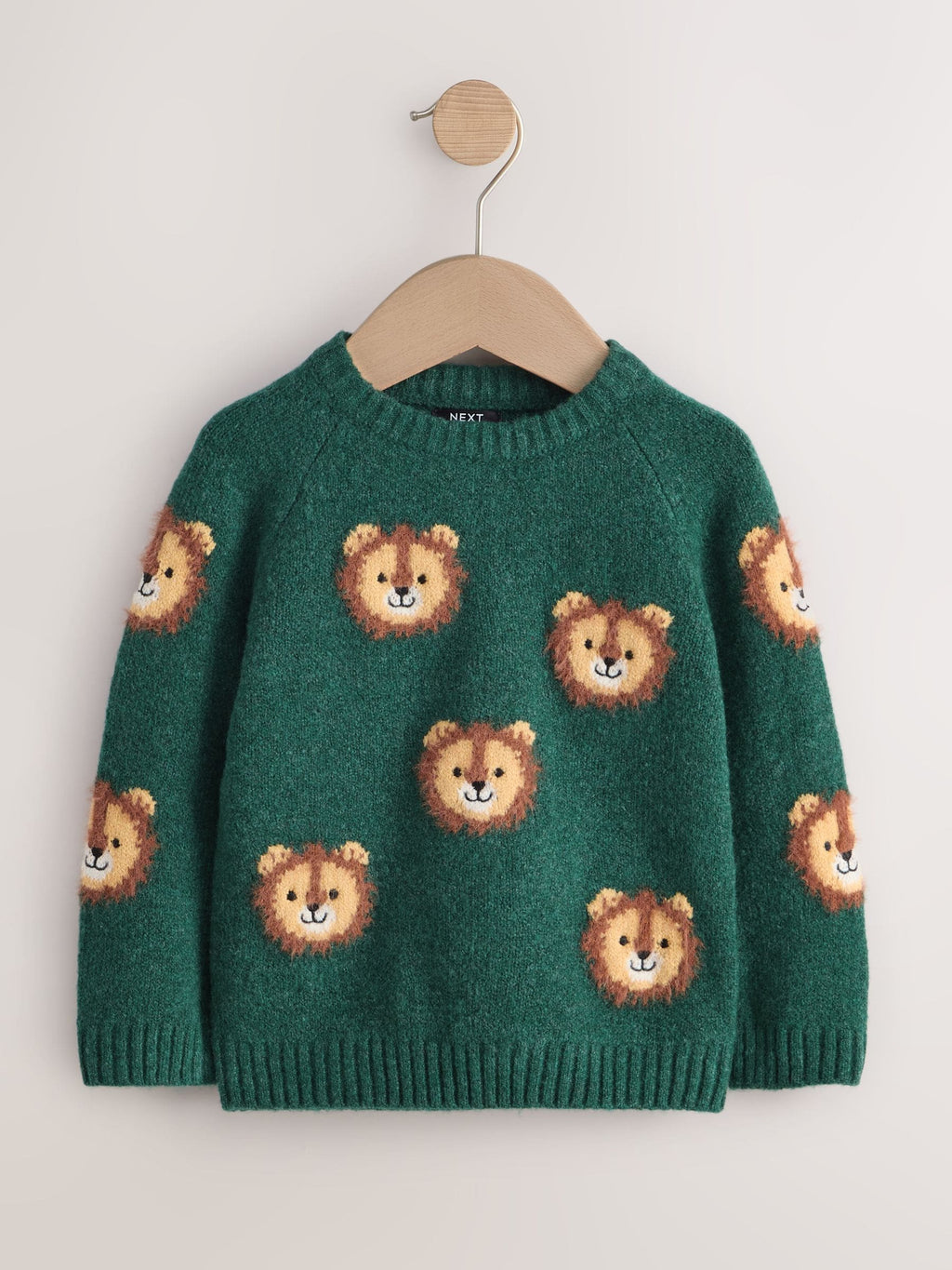 Green Lion All Over Character Knitted Crew Neck Jumper (3mths-7yrs)