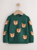 Green Lion All Over Character Knitted Crew Neck Jumper (3mths-7yrs)