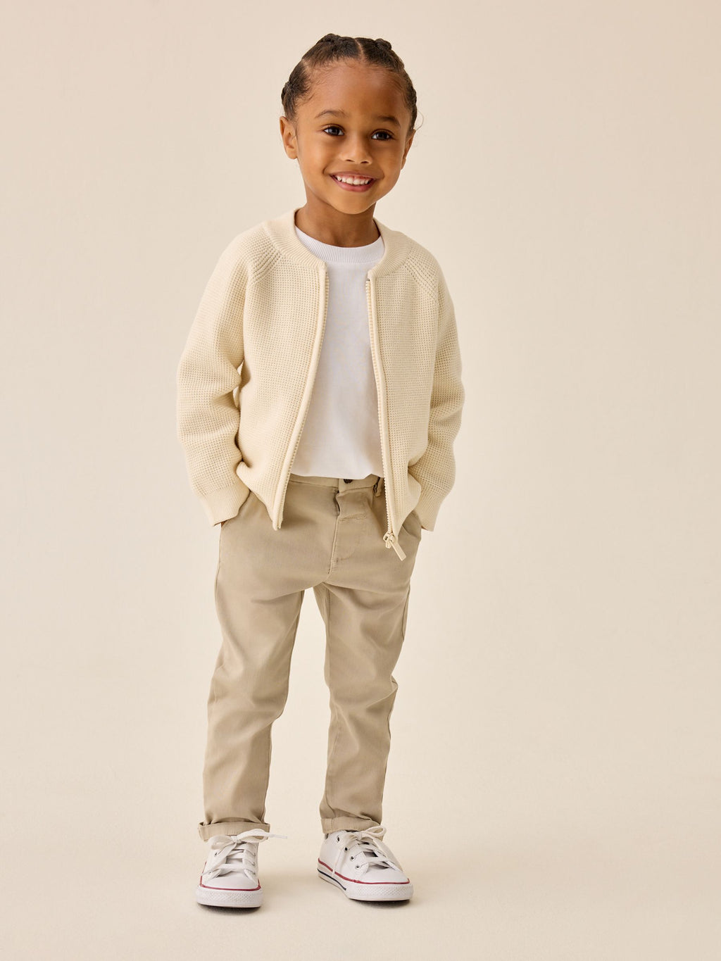 Ecru Textured Zip Up Knitted Bomber Cardigan (3mths-7yrs)