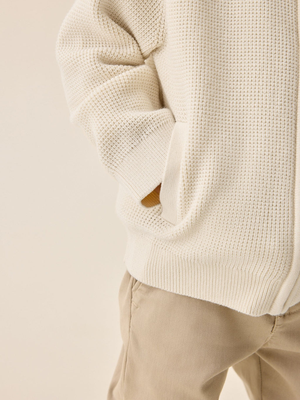 Ecru Textured Zip Up Knitted Bomber Cardigan (3mths-7yrs)