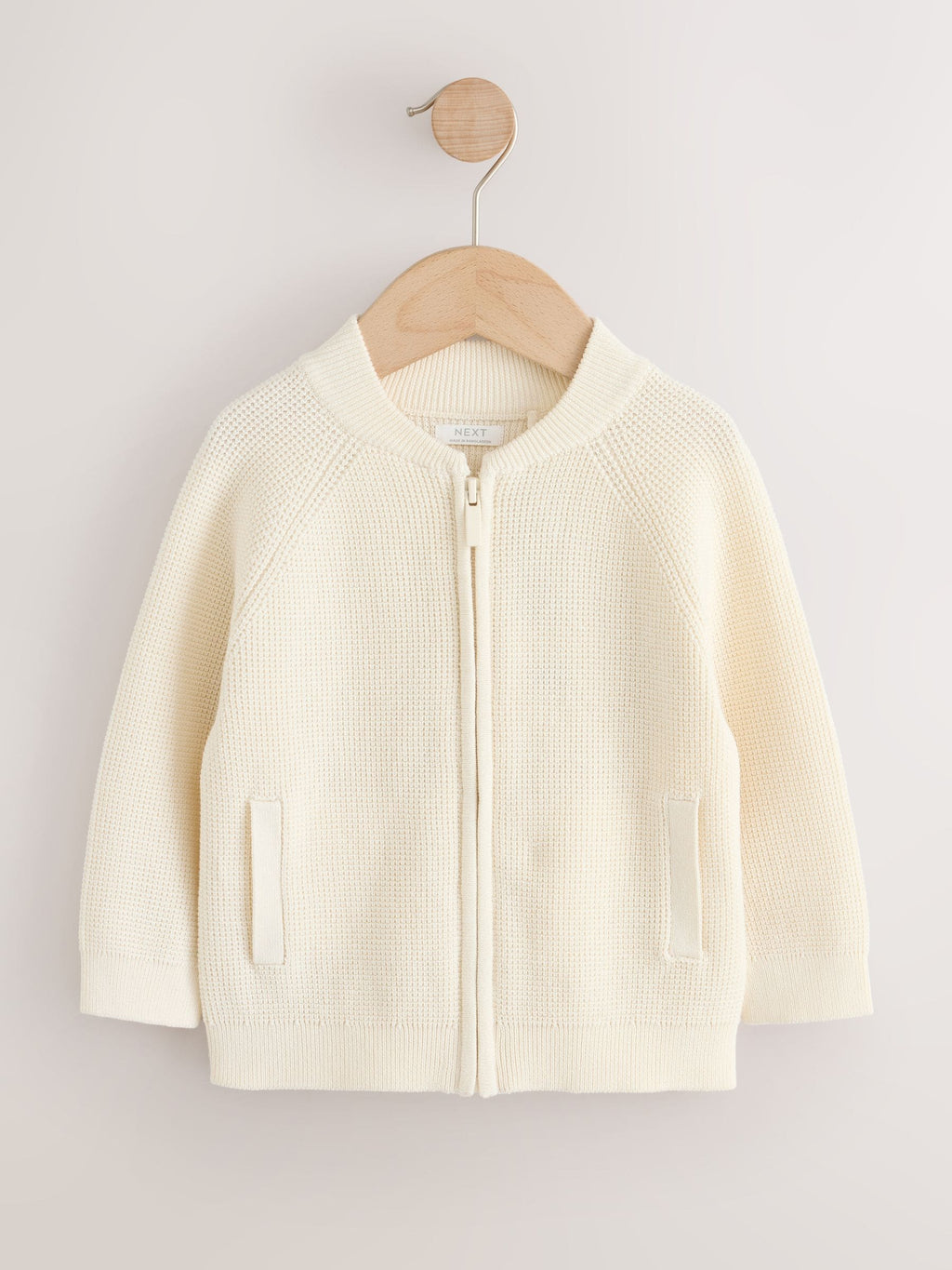 Ecru Textured Zip Up Knitted Bomber Cardigan (3mths-7yrs)