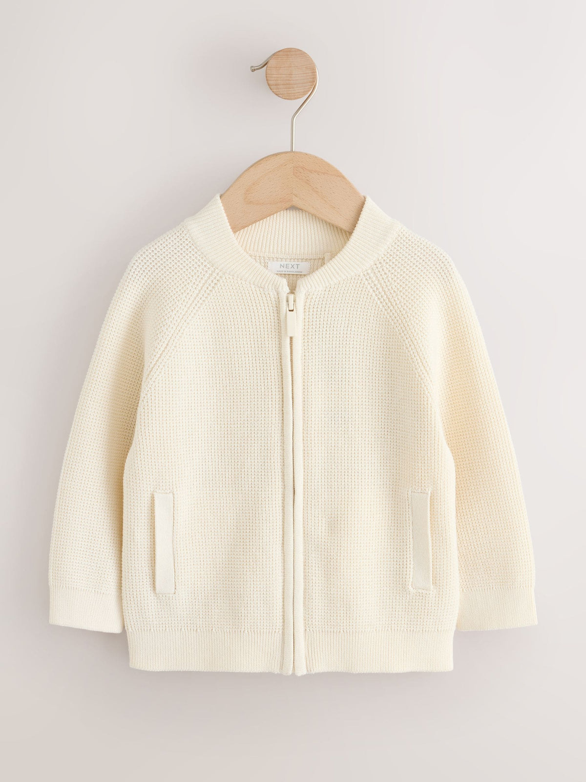 Ecru Textured Zip Up Knitted Bomber Cardigan (3mths-7yrs)