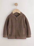 Chocolate Brown Textured Zip Up Knitted Bomber Cardigan (3mths-7yrs)