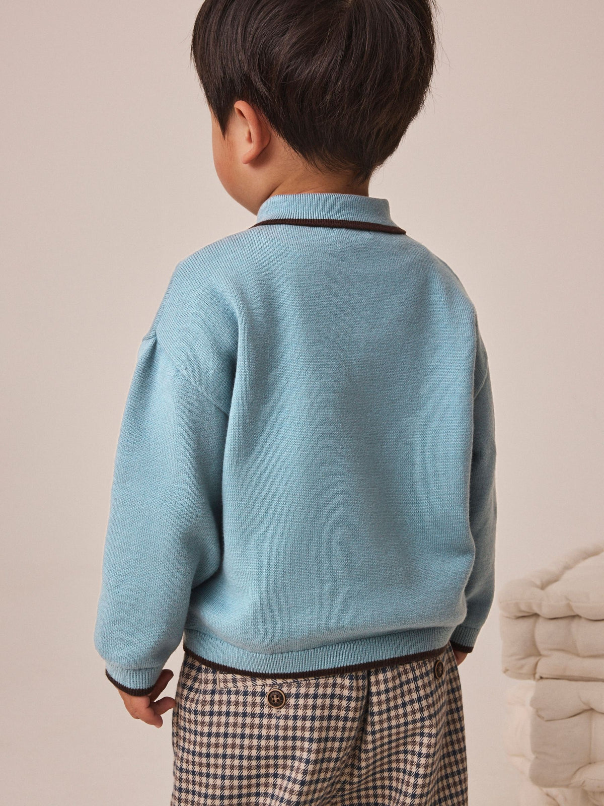 Blue Tipped Knitted Zip Neck Polo Shirt (3mths-7yrs)