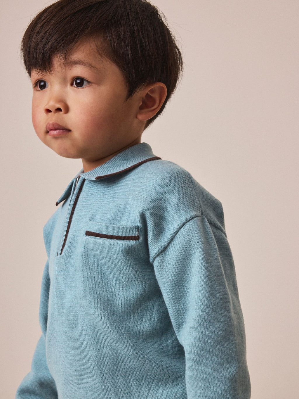 Blue Tipped Knitted Zip Neck Polo Shirt (3mths-7yrs)