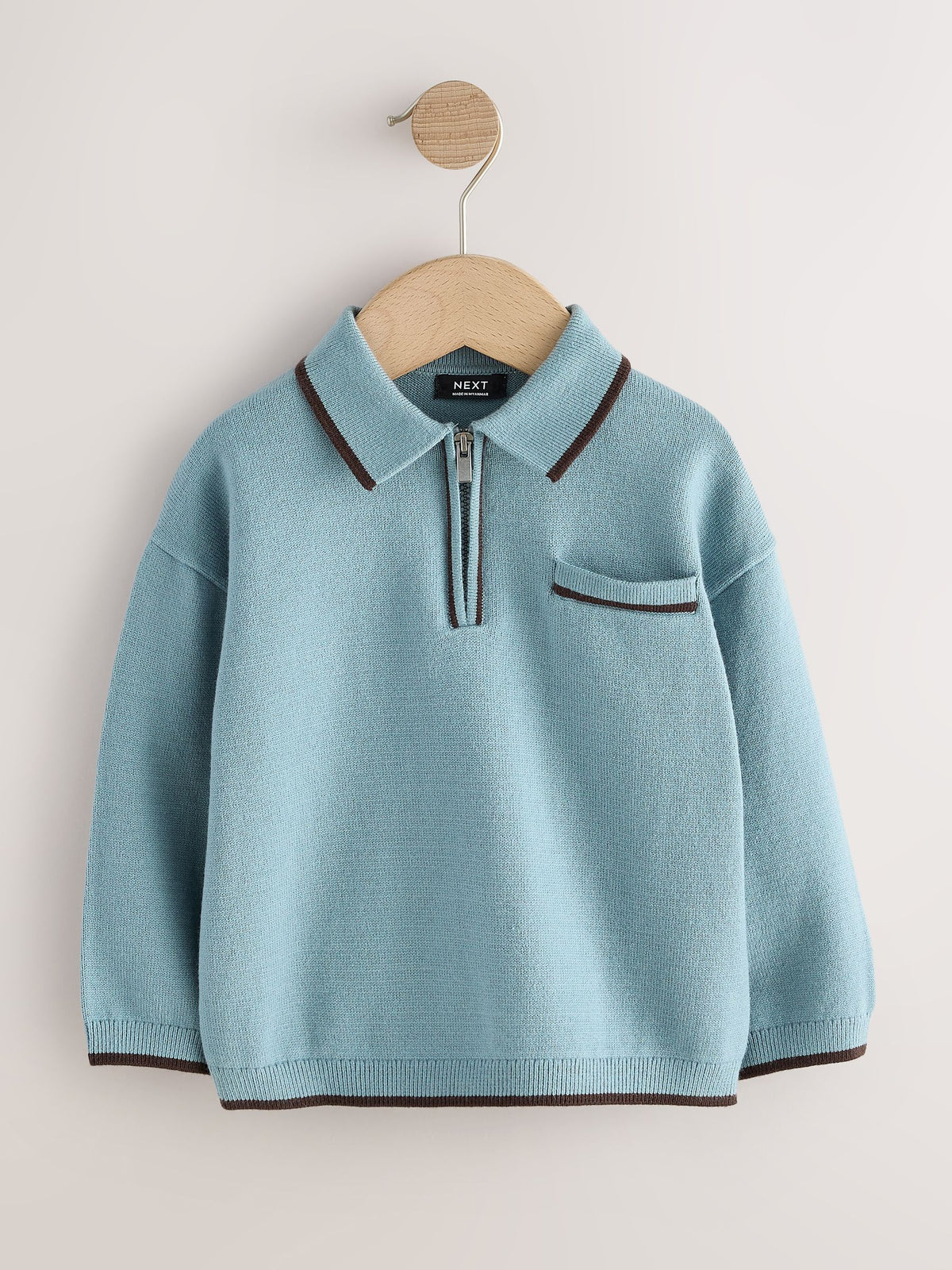 Blue Tipped Knitted Zip Neck Polo Shirt (3mths-7yrs)