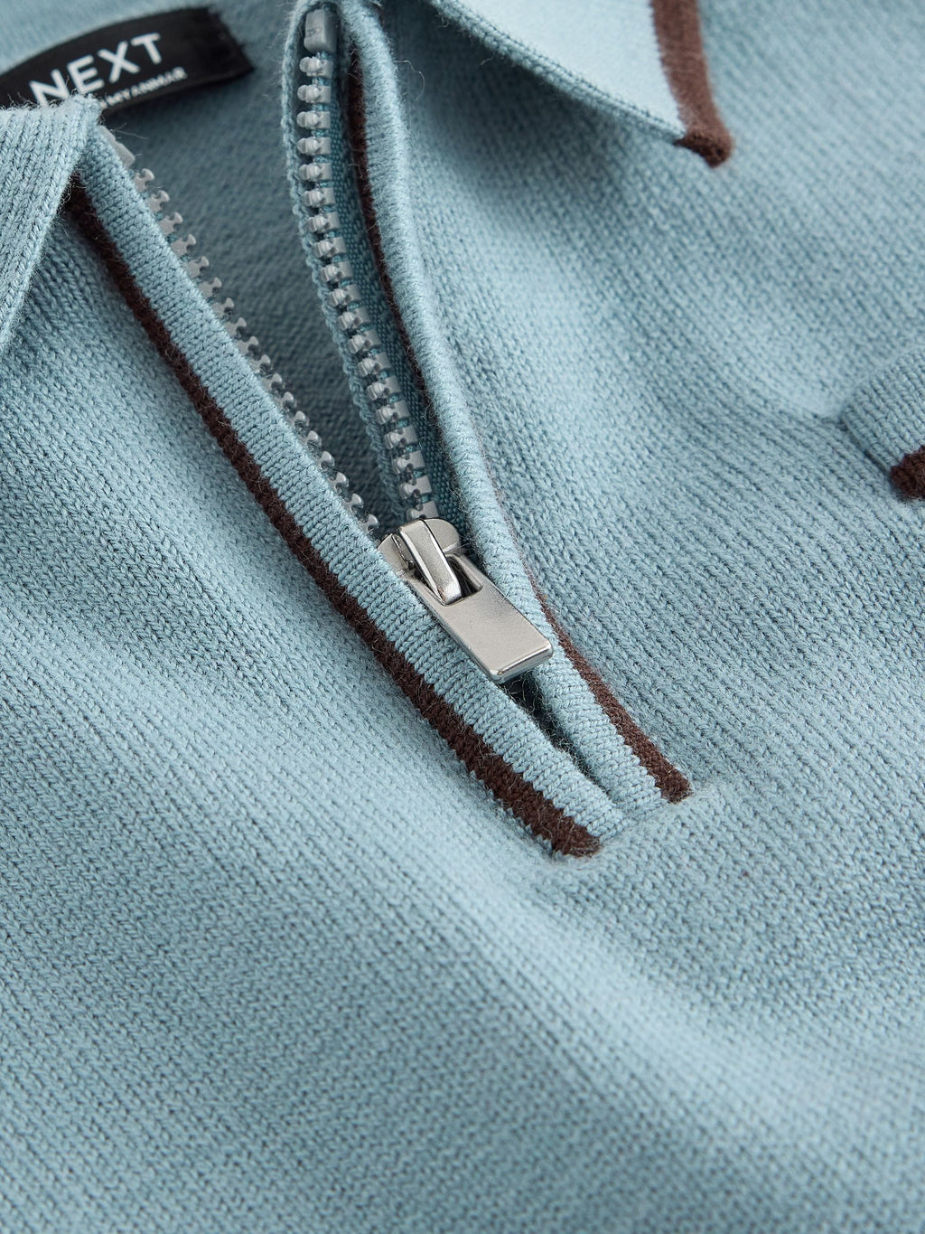Blue Tipped Knitted Zip Neck Polo Shirt (3mths-7yrs)