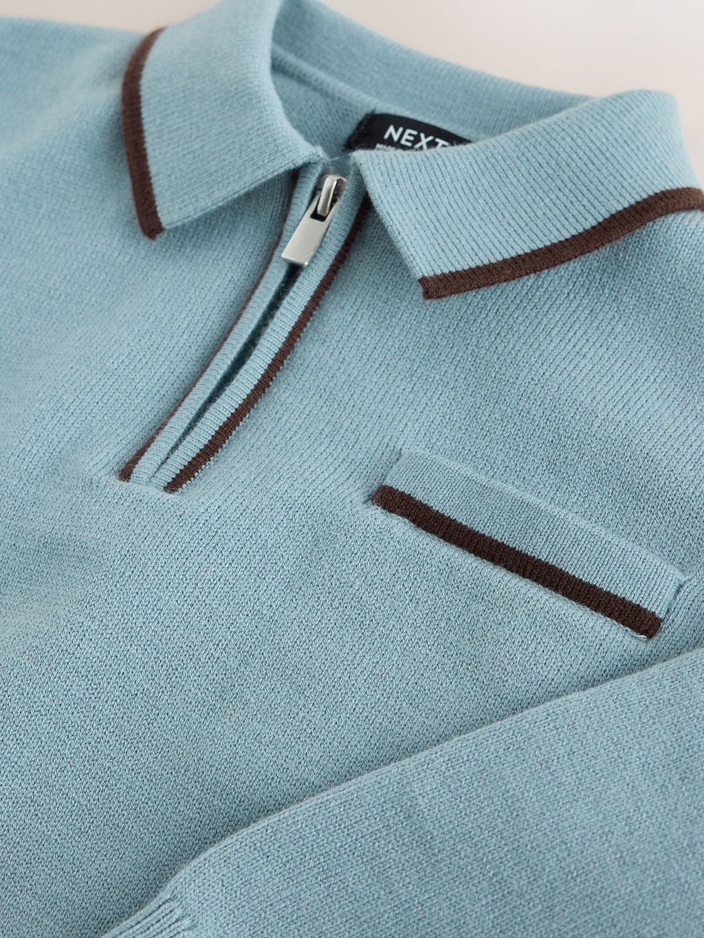 Blue Tipped Knitted Zip Neck Polo Shirt (3mths-7yrs)