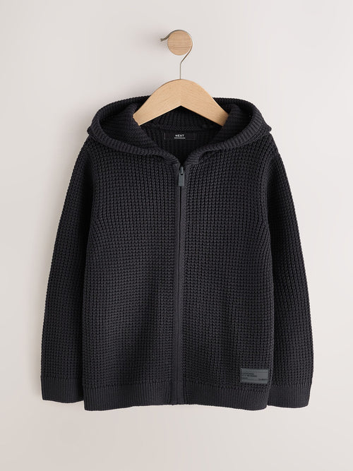 Black Knitted Zip Up Hoodie (3-16yrs)