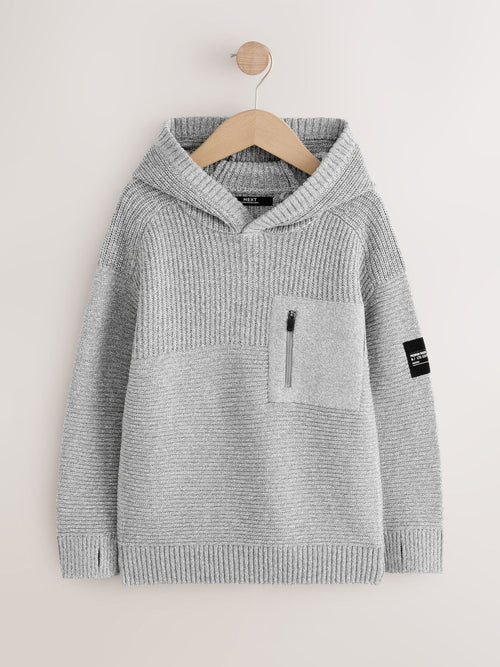 Grey Twist Utility Knitted Hoodie (3-16yrs)