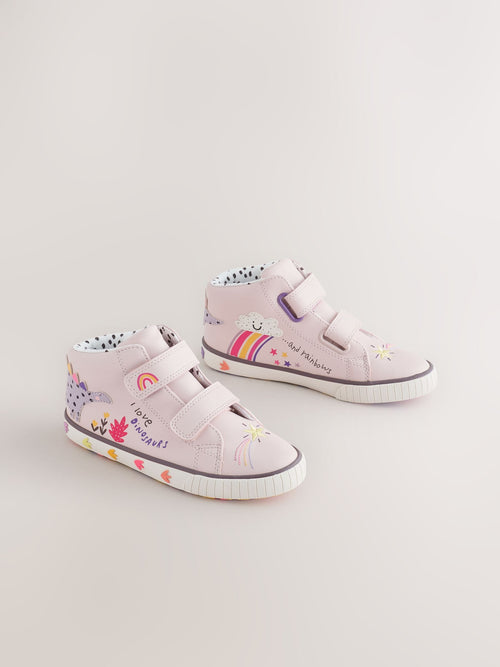 Lilac Purple Dinosaur Standard Fit (F) Touch Fastening High Top Trainers