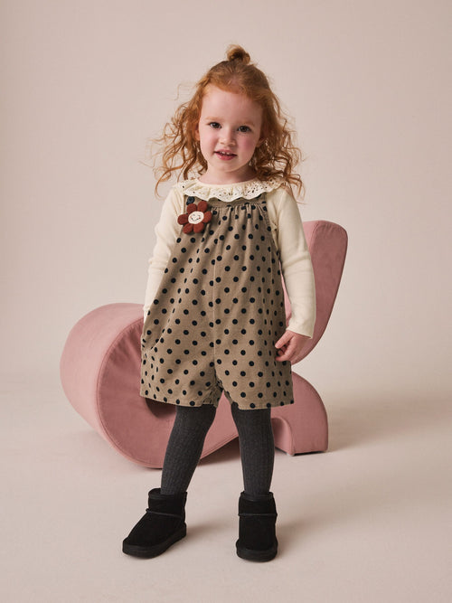 Brown Spot Cord Dungaree & Tights Set (3mths-7yrs)