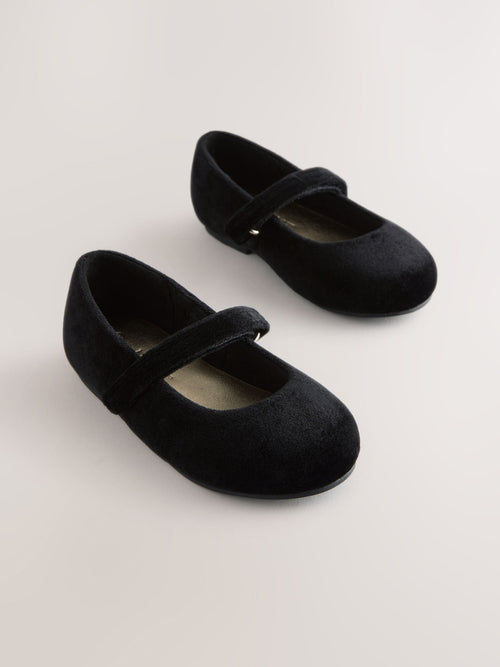 Black Velvet Wide Fit (G) Mary Jane Touch Fastening Occasion Shoes