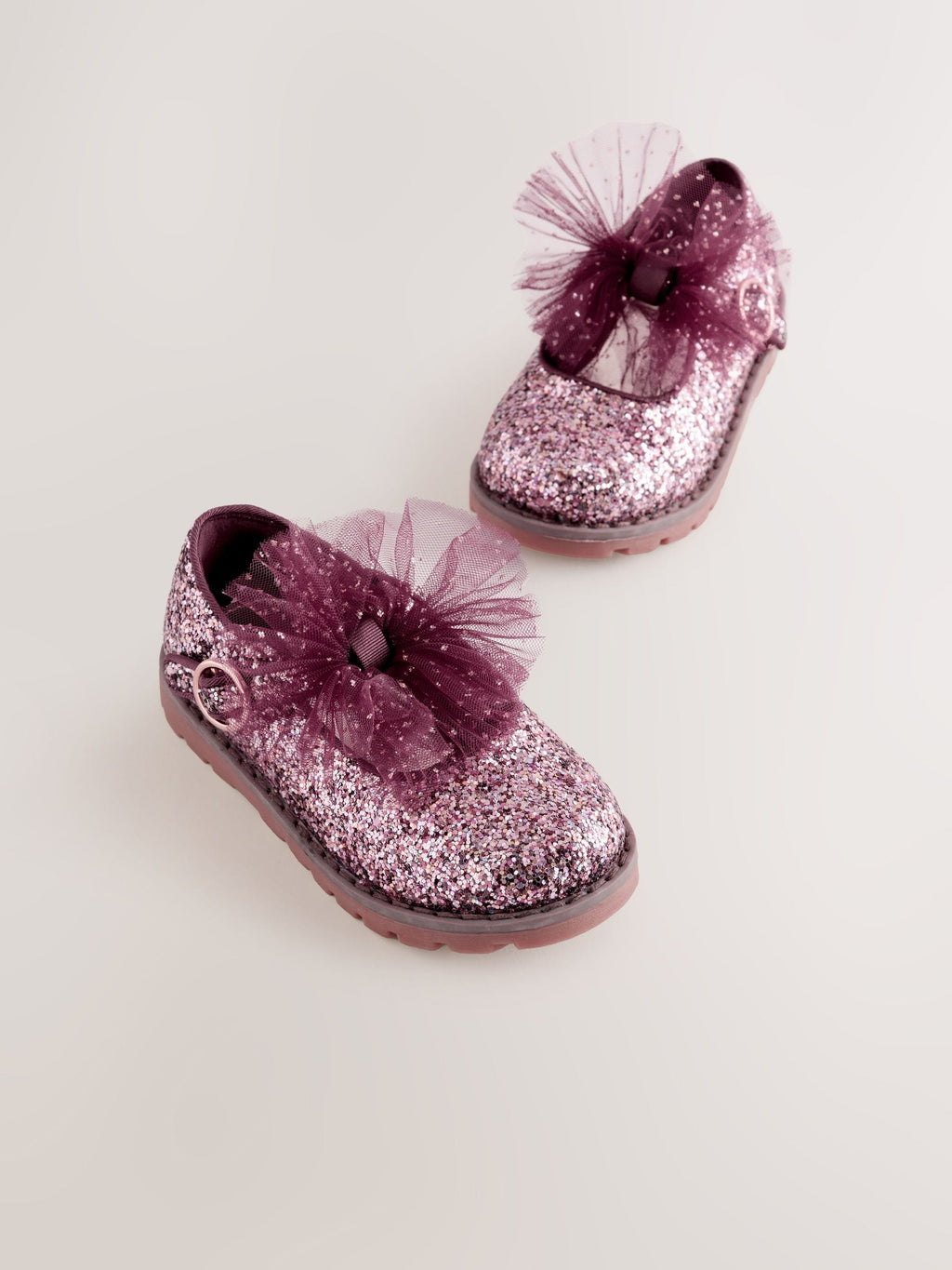 Burgundy Red Glitter Standard Fit (F) Chunky Bow Mary Jane Shoes