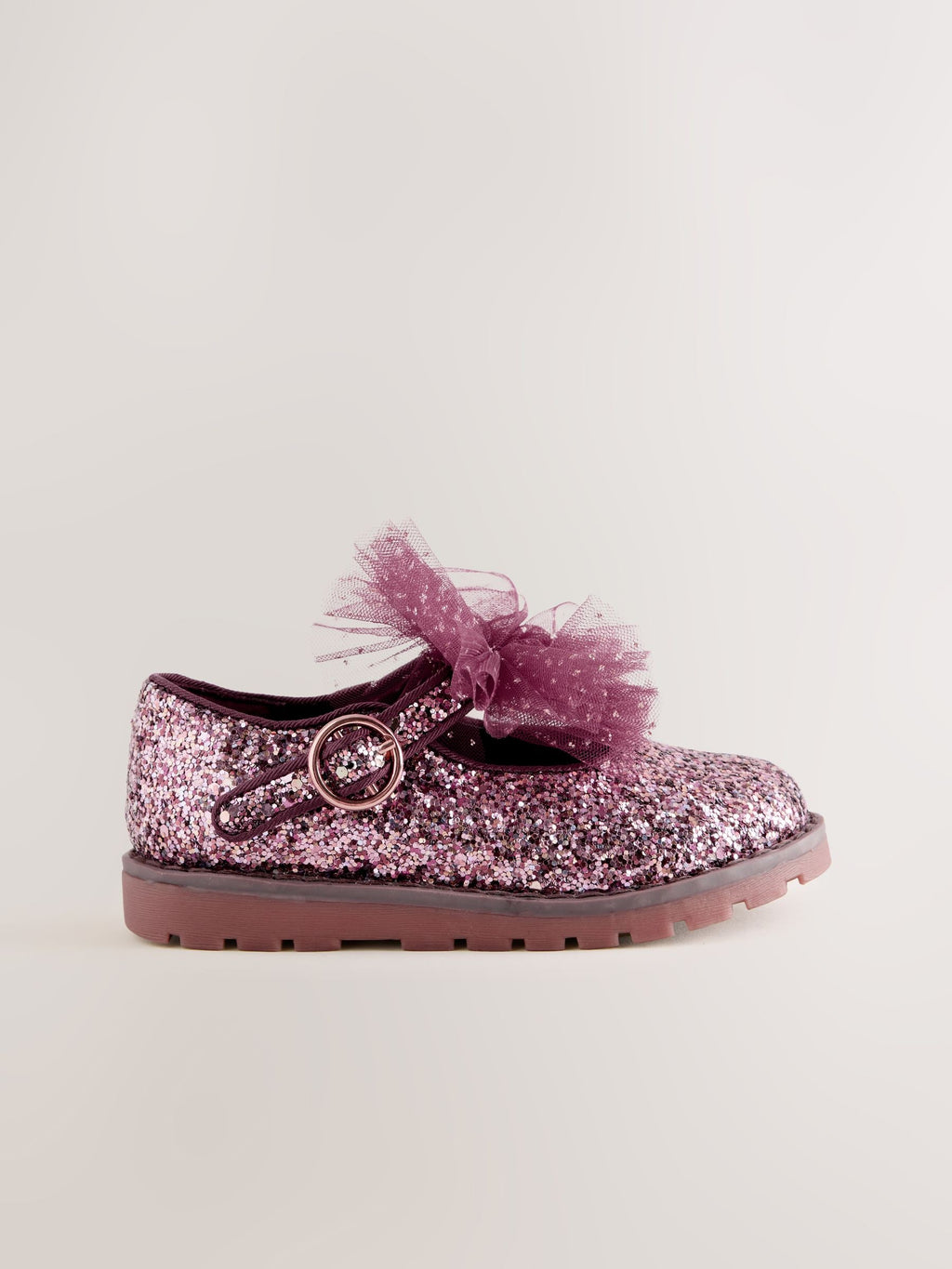 Burgundy Red Glitter Standard Fit (F) Chunky Bow Mary Jane Shoes