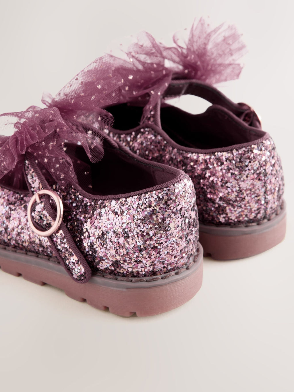 Burgundy Red Glitter Standard Fit (F) Chunky Bow Mary Jane Shoes