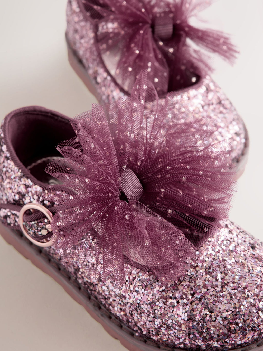 Burgundy Red Glitter Standard Fit (F) Chunky Bow Mary Jane Shoes