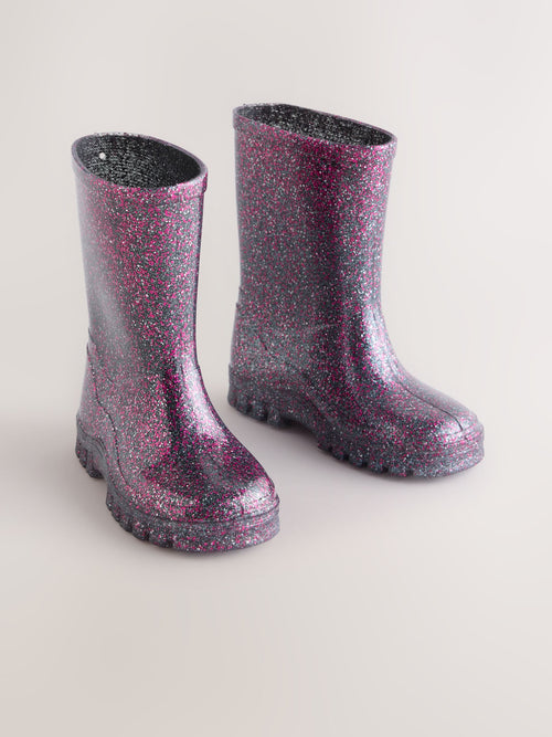Black Glitter Wellies