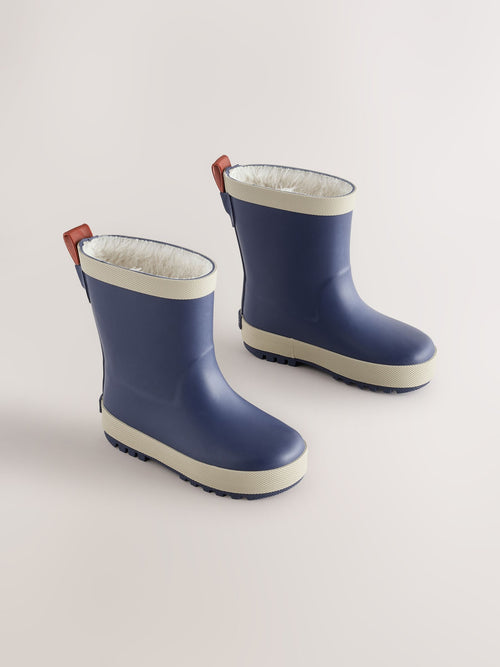 Navy Warm Lined Rubber Wellies