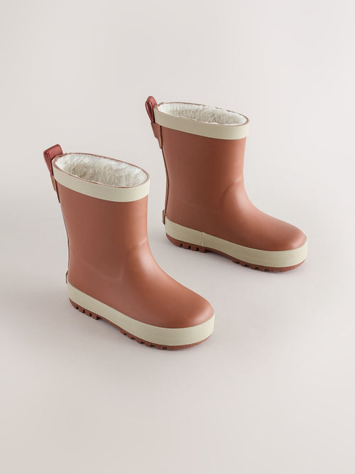 Rust Brown Warm Lined Rubber Wellies
