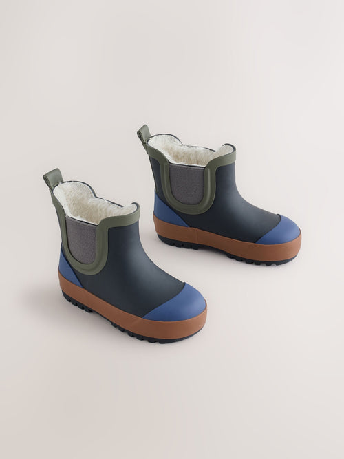 Navy/Khaki Warm Lined Ankle Wellies