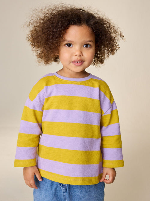 Lilac Purple Yellow Stripe Long Sleeve Textured T-Shirt (3mths-7yrs)