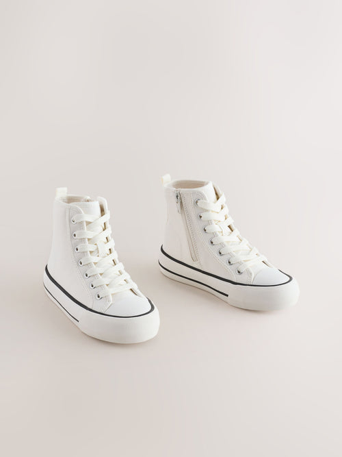 White Canvas Wide Fit (G) Lace Up High Top Trainers