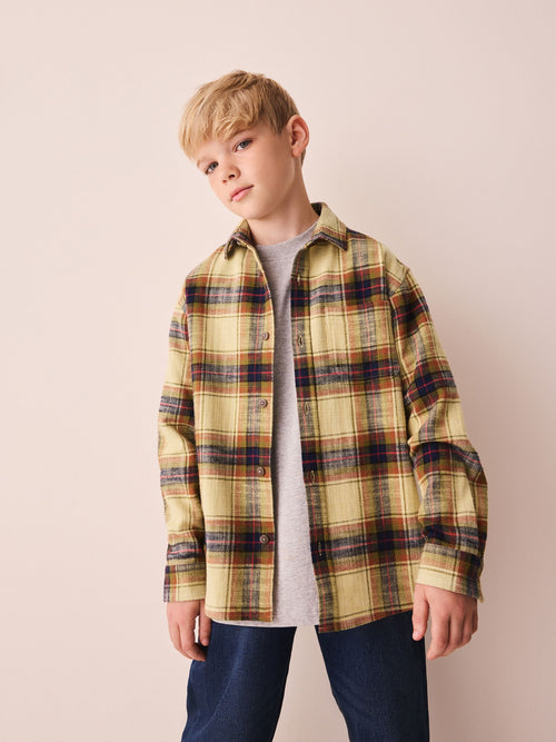 Yellow Check Long Sleeve Textured Shirt (3-16yrs)