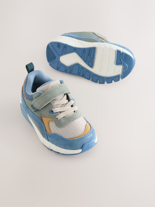 Blue Colourblock Wide Fit (G) Elastic Lace Trainers