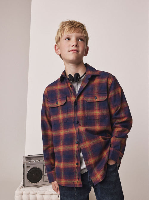 Burnt Orange Check Long Sleeve Check Shirt (3-16yrs)
