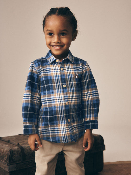 Blue Bear Check Long Sleeve Brushed Check Shirt (3mths-7yrs)