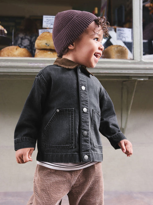 Black Denim Long Sleeve Cord Collar Shirt (3mths-7yrs)