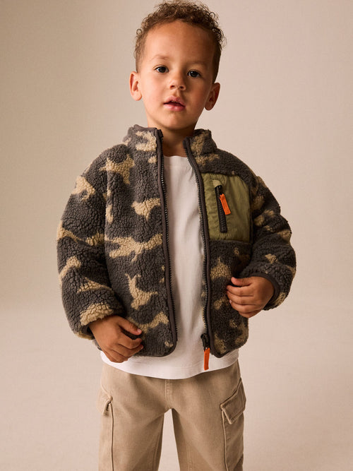 Camouflage Funnel Neck Zip Up Borg Fleece (3mths-7yrs)