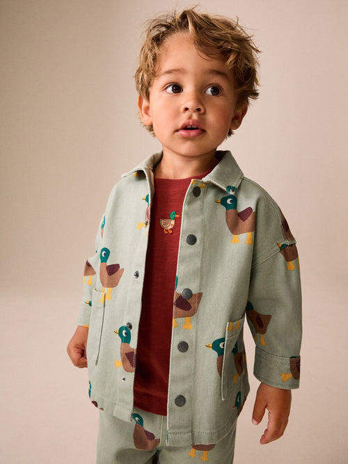 Sage Green All Over Print Duck Twill Printed Overshirt (3mths-7yrs)