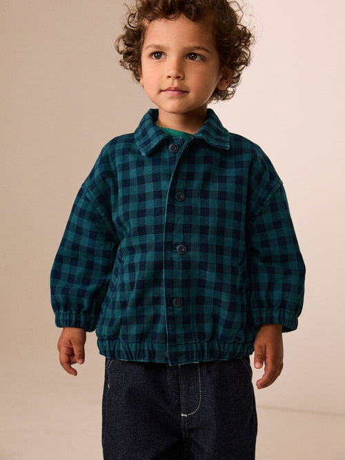 Navy/Turquoise Cotton Twill Gingham Check Overshirt (3mths-7yrs)
