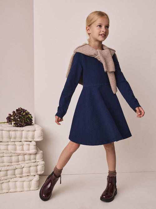 Indigo Blue Long Sleeve Skater Dress (3-16yrs)