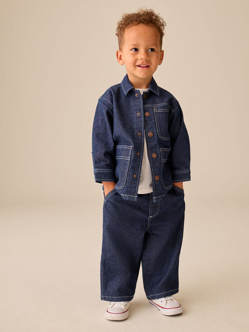 Rinse Wash Denim Shacket and Wide Leg Jeans Set (3mths-7yrs)