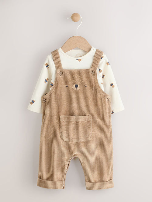 Tan Brown Bear Cord Dungarees and Bodysuit Baby Set (0mths-3yrs)