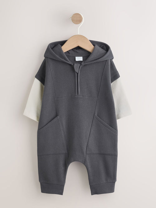 Charcoal Grey Hooded Sweat Baby Romper (0mths-3yrs)
