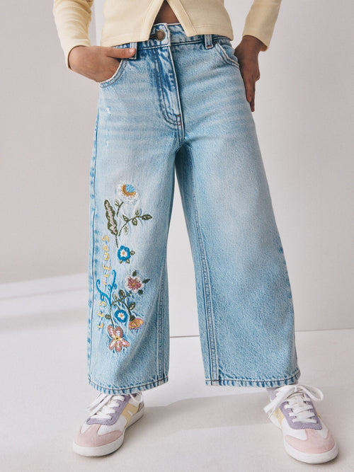 Floral Embroidered Wide Leg Jeans (3-16yrs)