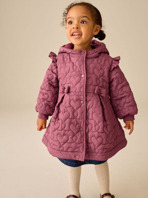 Dark Pink Shower Resistant Skirted Quilted Coat (3mths-7yrs)