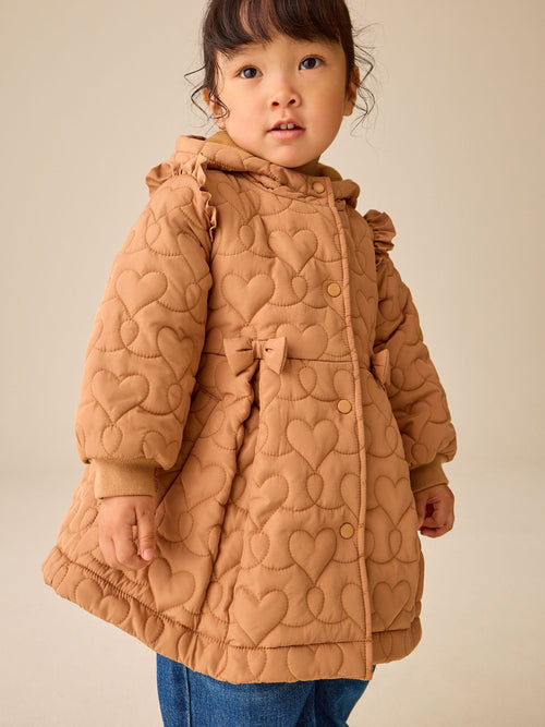 Caramel Brown Shower Resistant Skirted Quilted Coat (3mths-7yrs)