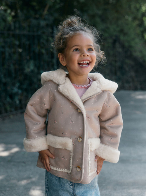 Neutral Faux Shearling Coat (12mths-7yrs)