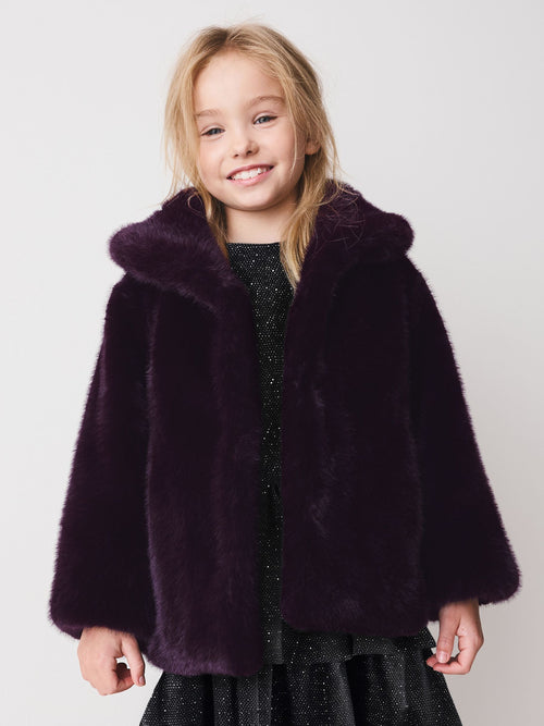 Dark Purple Faux Fur Coat (3-16yrs)
