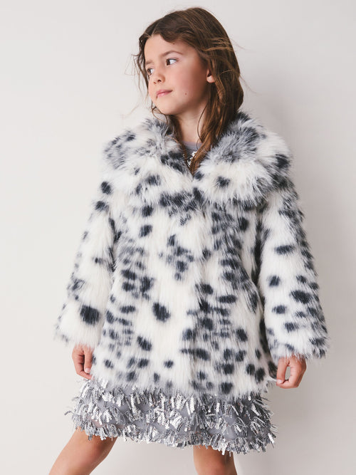 White Animal Print Faux Fur Coat (3-16yrs)