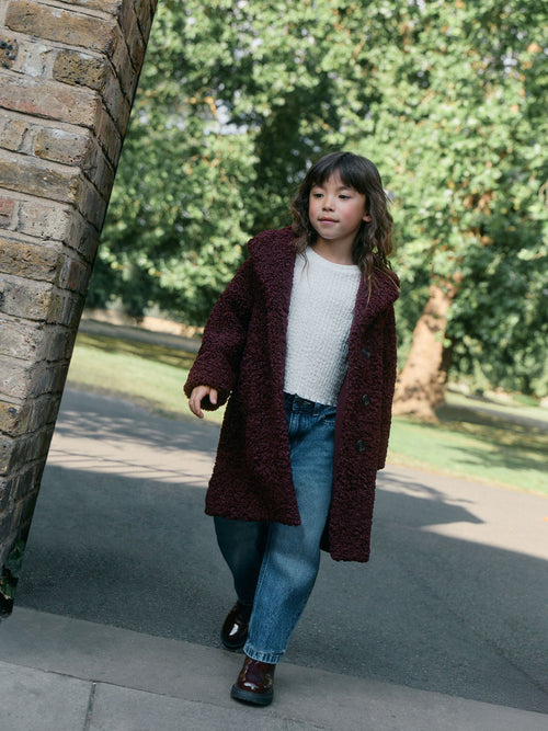 Burgundy Red Borg Longline Coat (3-16yrs)