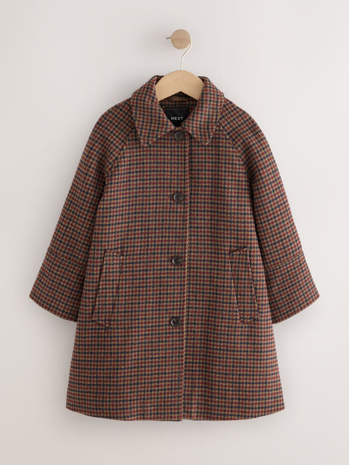 Brown Heritage Check Overcoat with Wool (3-16yrs)