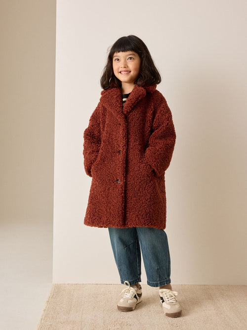 Rust Brown Borg Longline Coat (3-16yrs)